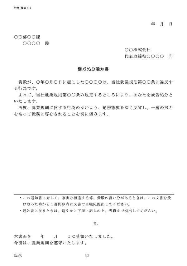 問題社員対応の書式の書き方 見本一覧 弁護士が解説 労働問題 弁護士による労働問題online