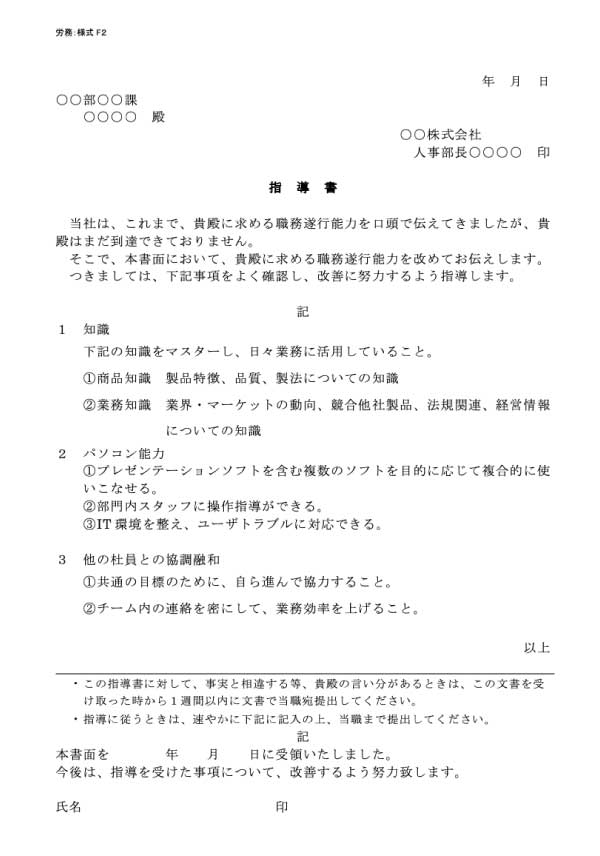 問題社員対応の書式の書き方 見本一覧 弁護士が解説 労働問題 弁護士による労働問題online